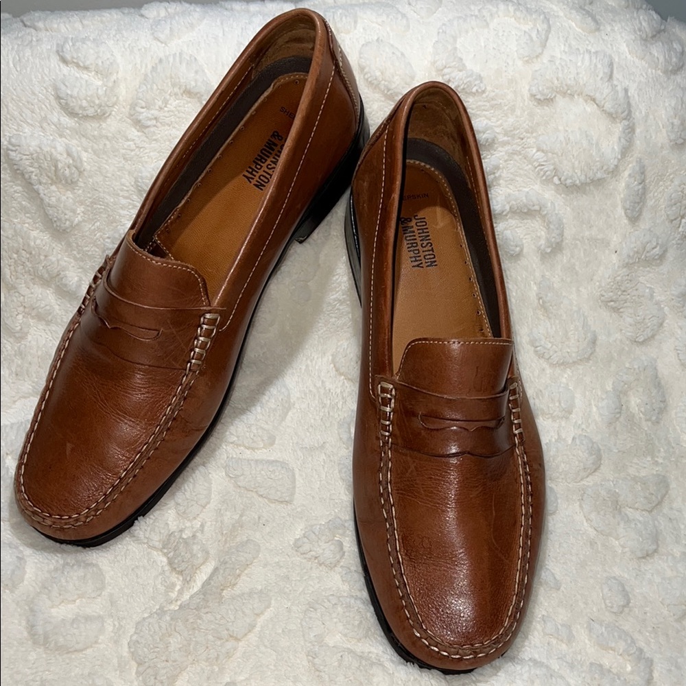 Johnston & Murphy Brown Sheepskin Leather Stoltz Loafers Size 11 MADE IN BRAZIL